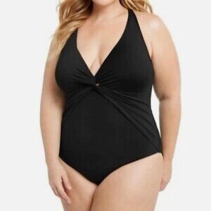 NWT! Bleu Rod Beattie Black Plunge Twist Tummy Control One Piece Swimsuit NEW!